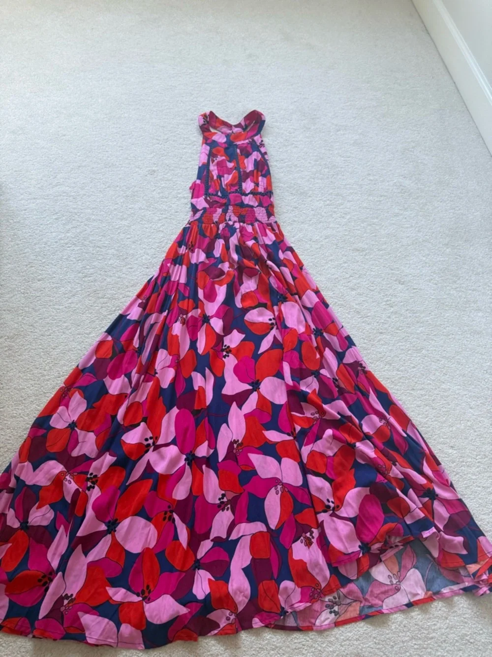 Anthropologie Vibrant Pink & Red Halter Floral-Print Maxi Dress - Picture 4 of 4